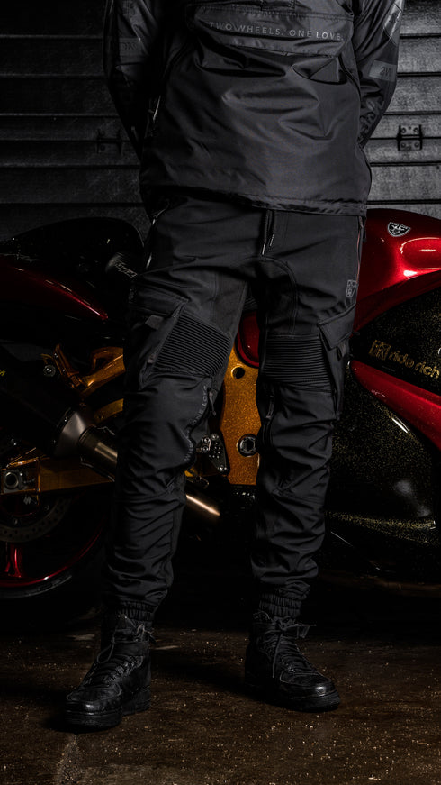 Ride Rich Unit 16 Armoured Softshell Waterproof Cargo Motorcycle Joggers - Black